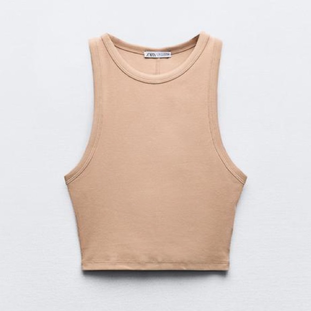 ZARA | Basic Halter Cropped Tank Top - Tan Beige